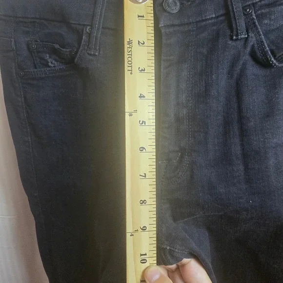 MOTHER Looker Ankle Fray Skinny Jeans 27 Black Distressed - Picture 9 of 16